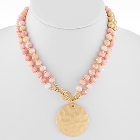 2 Row Glass Ball & Round Pendant Necklace